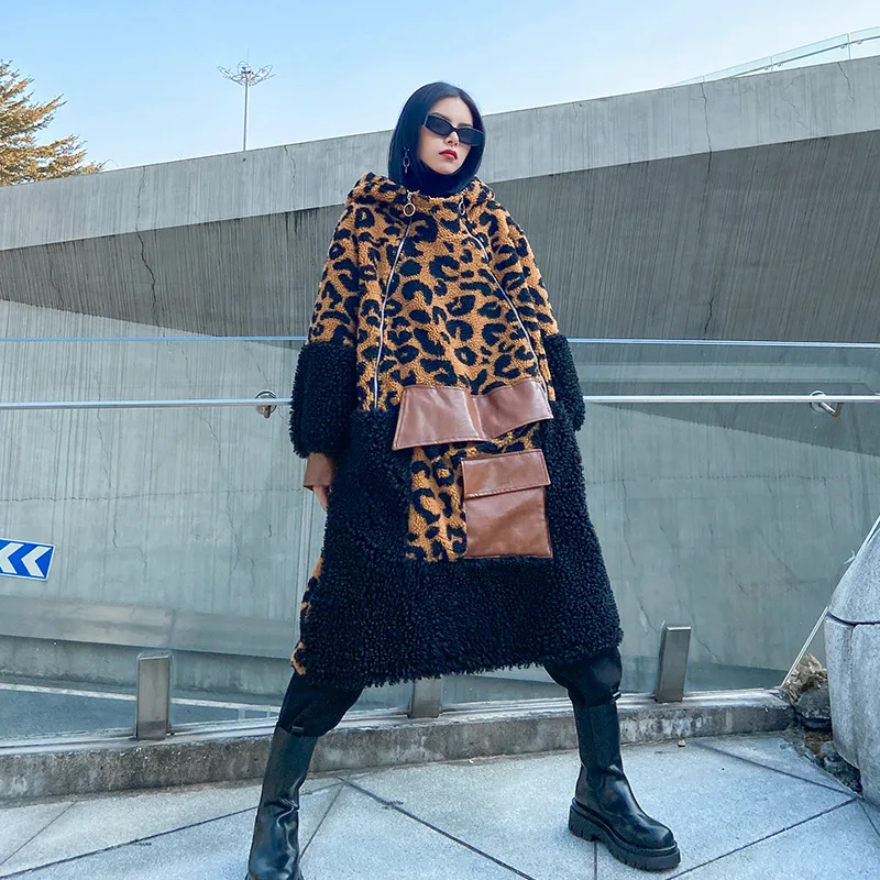 QING MO Leopard Print Sweatshirt Dress Women 2020