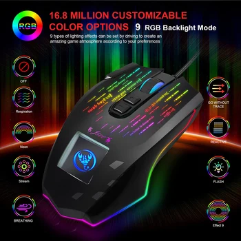 

RGB USB Wired Gaming Mouse for Desktop Laptop Gaming Mouse with Display Screen Six Adjustable DPI J500 Gamer Computer Mice