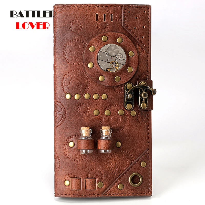 Steampunk PU Leather Printing Wallet Fashion Designer Medicine Bottle Wallet for Women Rivet Decoration Purse Ladies Card Holder