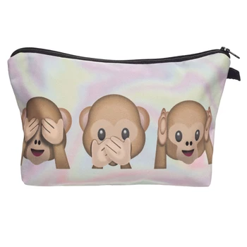 

New Women Cosmetic Bag Zipper Neceser Portable Holo Monkeys Makeup Bag Organizer 3D Prints Bolsa feminina Travel Toiletry Bag