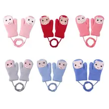 Зимние теплые вязаные перчатки с героями мультфильмов для новорожденных; эластичные утолщенные лыжные перчатки с пальцами; детские перчатки и варежки; 2 шт
