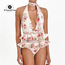 Сексуальный глубокий v-образный вырез купальник женский с открытой спиной с цветочным принтом цельный купальник женский купальный костюм