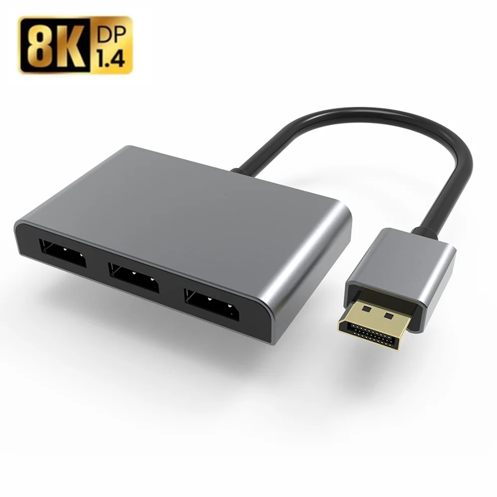 DisplayPort v1.4 to 3x MST концентратор с Micro Power 8K/4K @ 60Hz из алюминиевого сплава аудио и видео
