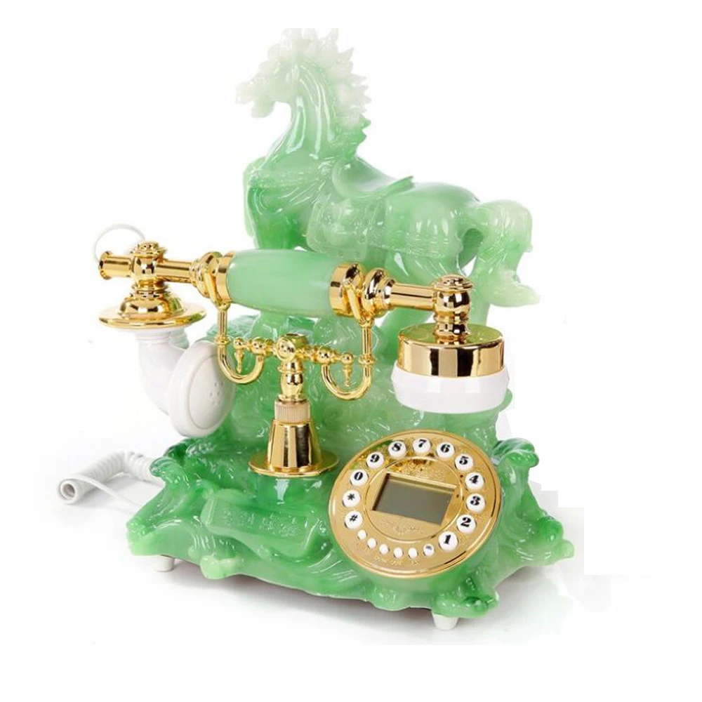 Novelty Decorative Telephone Corded Horse Shape Landline Telephones Green Jade Imitated Old