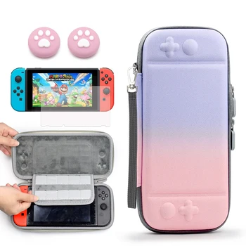 

4 in 1 Gradient Pink Mix Purple For Nintendo Switch Console Bundle Case Protective Case Hard Carrying Storage Bag Pochette Game