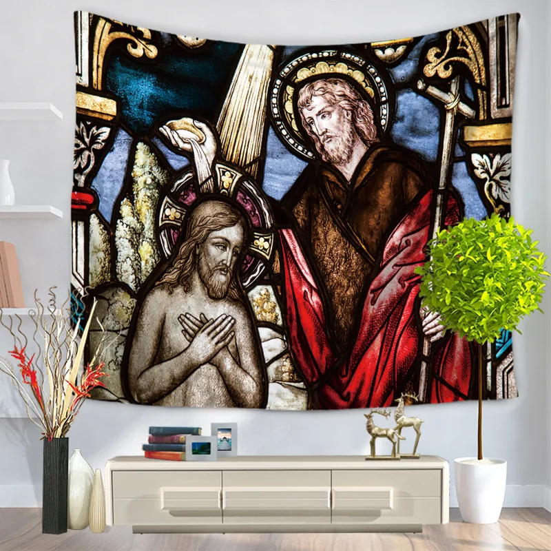 Христос гобелен «Иисус», настенный, художественный полиэстер, ткань, домик, украшение на стену, украшение для дома, коричневый, украшение на стену