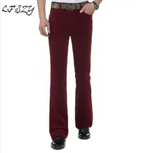 Джинсы мужские мужские осенние новые микро-скользящие повседневные брюки корейские эластичные тонкие вельветовые повседневные брюки с широким клешем красные винные брюки