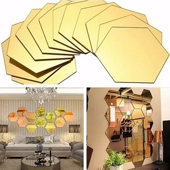 

12Pcs/pack 3D Hexagon Acrylic Mirror Wall Stickers DIY Art Wall Stickers Living Room Mirrored Decorative Stickers