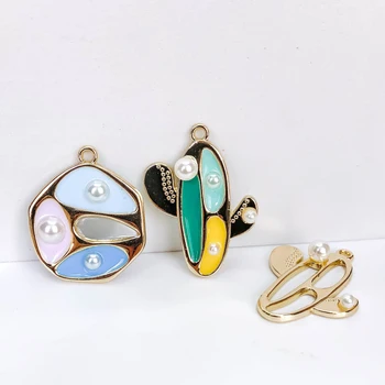 

KC Gold Plated Enamel Metal Eardrop Pendant Charms Jewelry Accessories Diy Material Earring Necklace 4pcs