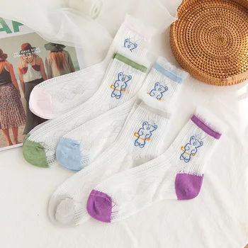 

Lovely Striped Women Socks Thin Ladies Bear Sock Colorful Unisex Long Casual Cotton Sox Girls Spring Summer Trendy Calcetines