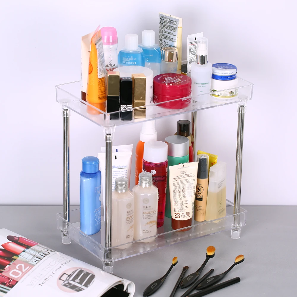  Multi-functional Rack 2-Tier Cosmetic Organizer Tray Cosmetic Storage Shelf Caddy Stand for Bathroo