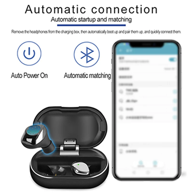 Стерео беспроводные для bluetooth-гарнитуры, шумоподавление объемного звука IPX7 водонепроницаемый сильный бас наушники-вкладыши
