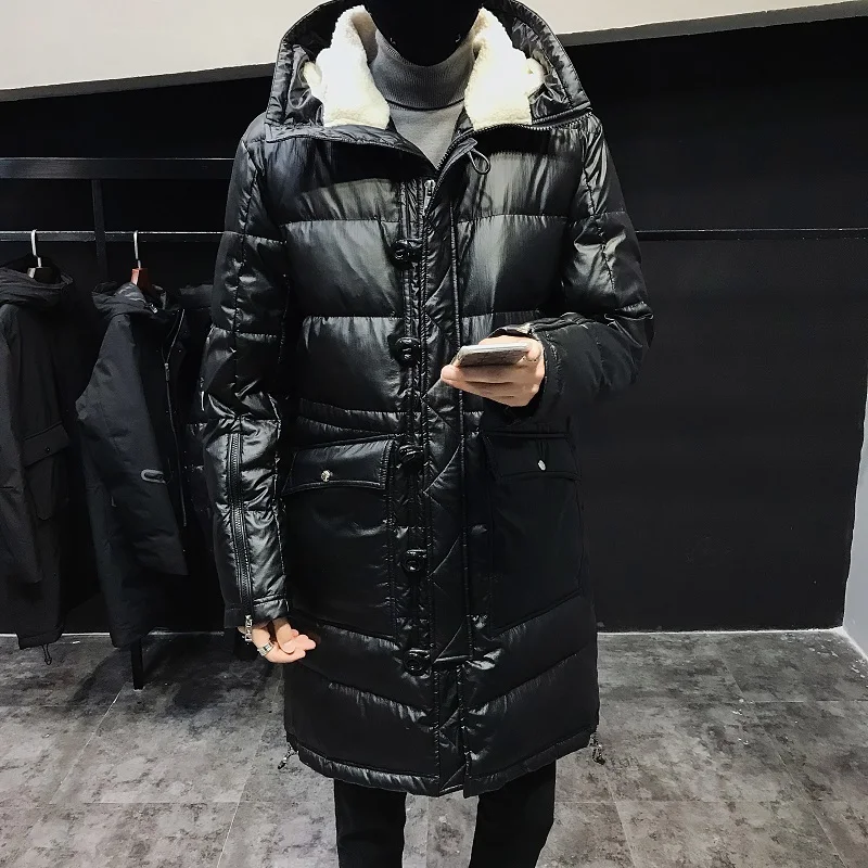 Winter Down Jacket Men's Warm Thick Fashion Parka Men Solid Color Casual Hooded Coat Man Wild Loose Cotton Long Jacket Male
