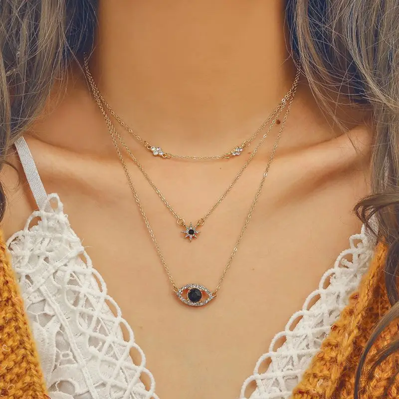 

Turkey Evil Eye Protect Lucky Multi-layer Pendant Necklace Full Crystal Jewelry