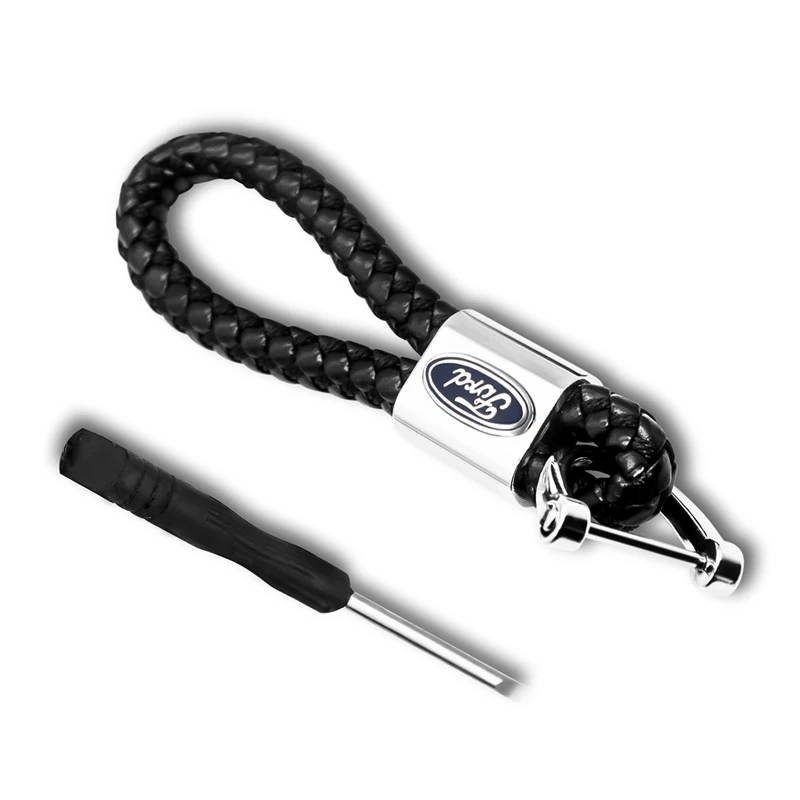 For Ford Leather Hand Woven Keychain Metal key rings Chains Gifts Car Key Holder For Ford focus 2 3 mk2 mk3 fiesta fusion kuga ranger - Название цвета: For Ford