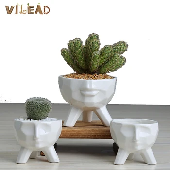 

VILEAD 2 Styles White Half Face Ceramic Flower Pot Creative Gardening Succulent Plant Pot Lotusseed Container Home Decoration