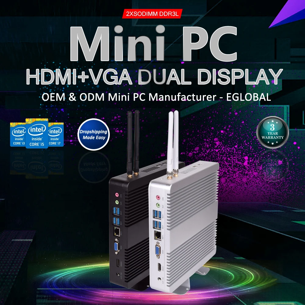 Безвентиляторный мини настольный ПК Windows 10 Barebone Мини компьютер Intel Core i3 i5 i7 4K HTPC HDMI