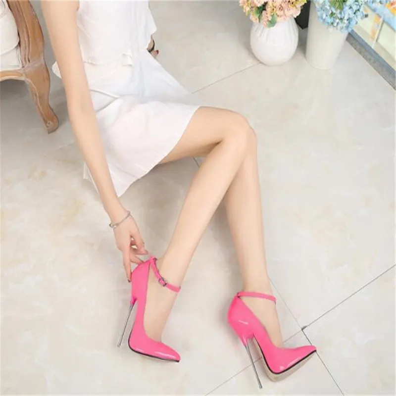 Women's high heels Sexy summer clothes shiny surface color buckle solid heel good Pointed material high heels woman Size 35-44 images - 6