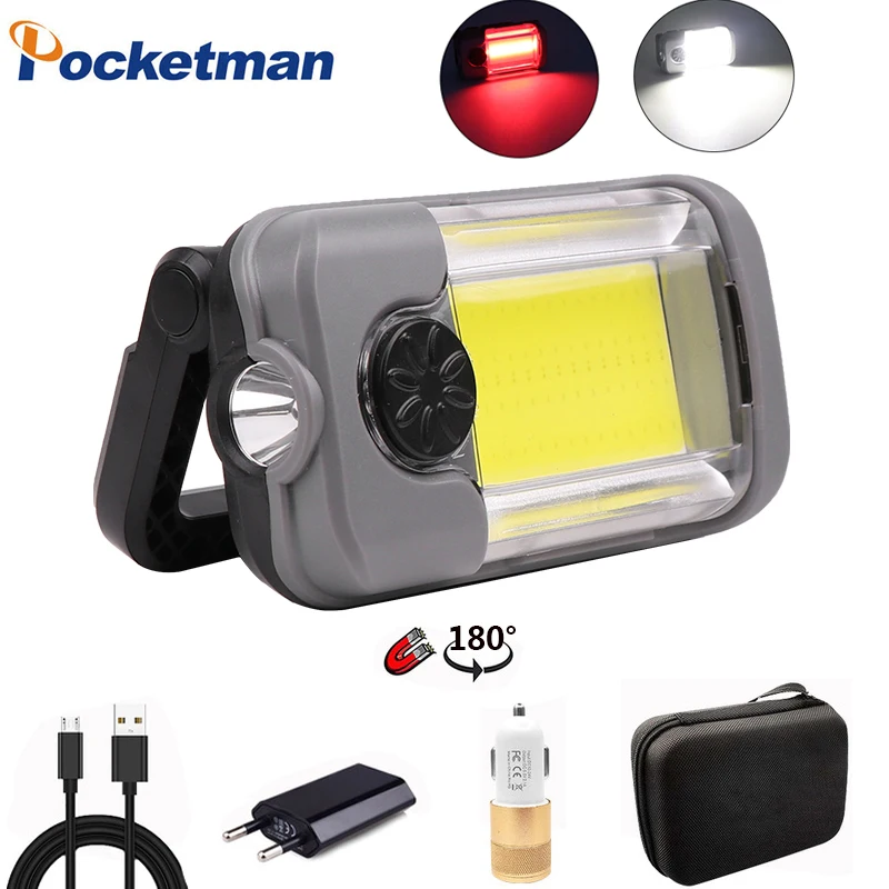 

Multifunctional emergency charging work light 3 mode portable spotlight 180 degree folding flashlight built-in battery work lamp