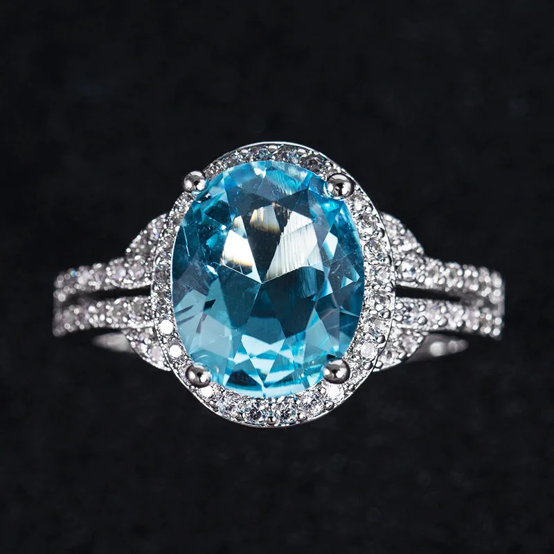 Модное серебряное кольцо Cellacity 925 для женщин, ювелирное изделие с драгоценными камнями овальной формы, рубиновый аметист, аквамарин, женские обручальные кольца - Цвет камня: blue