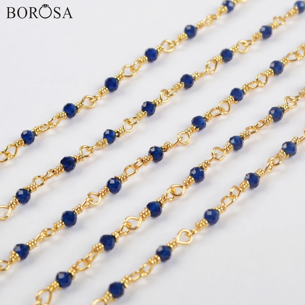 BOROSA 3 метра модные золотые/серебряные цветные 2 мм синие стеклянные бусины