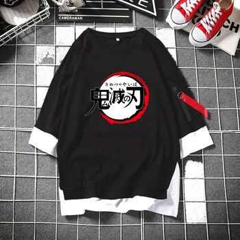 

New Anime Demon Slayer cosplay Costume Unisex Spring autumn half sleeve Casual Fake Two-piece Sweatshirt