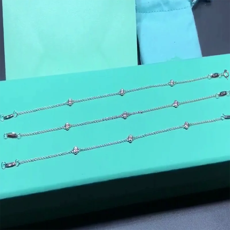 

S925 Sterling silver Jewelry 3 Zircons Bracelets Bangles accessories Valentine Gift For Women 1:1 Luxury Brand with LOGO
