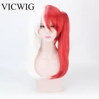 

My Hero Academia Cosplay Wigs Red and White Color Matching Anime Wig Long Straight With Bangs Synthetic Hair