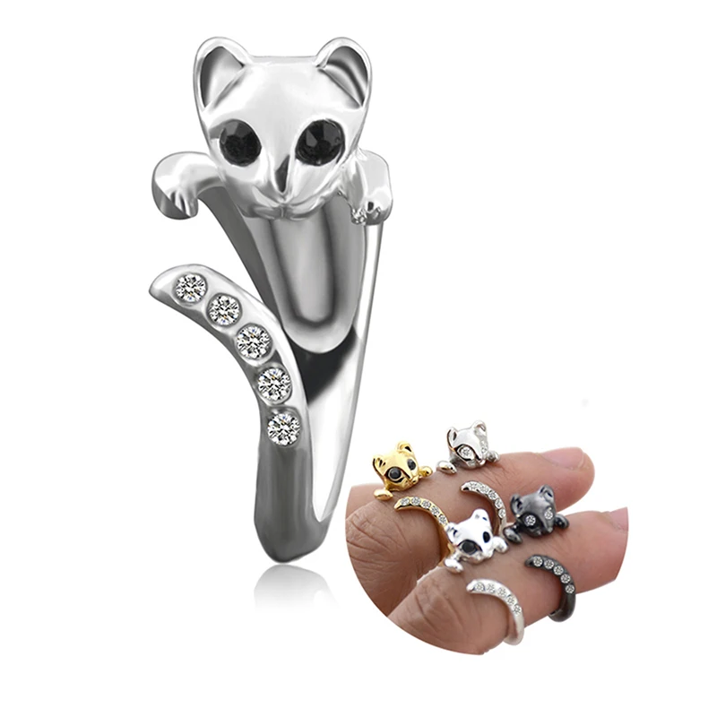 1 шт Новый Бохо шикарный Кристалл Кот кольцо Анель хиппи латунный сустав животное