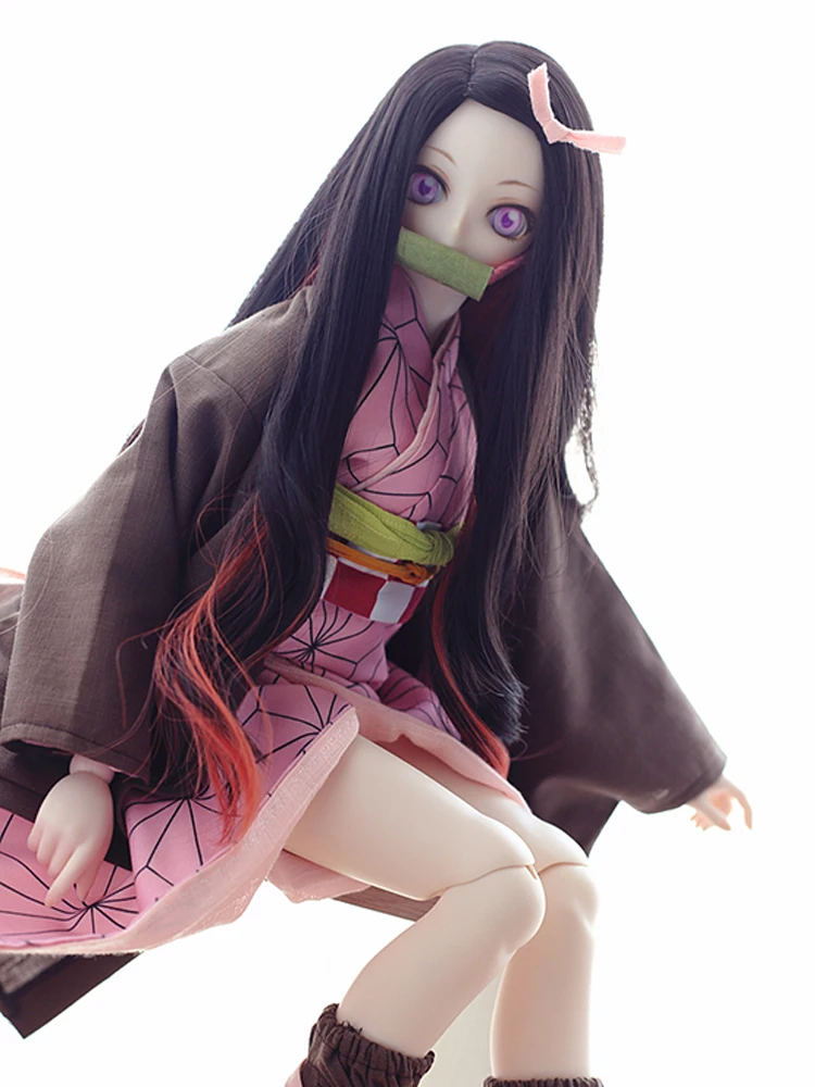 BJD Doll Clothes Demon Slayer Kamado Nezuko Cosplay Suit Wig Clogs Flute For 1/3 1/4 DDM/DDL/MSD Accept Custom Doll Accessories 3