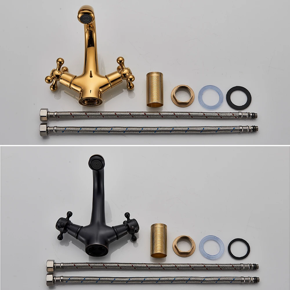 Bathroom Faucet POIQIHY Antique Faucet Bathroom faucet Mixer in the bathroom washbasin taps mixer with two handles Deck Mounted Hot Cold Water basin faucet bathroom faucet
