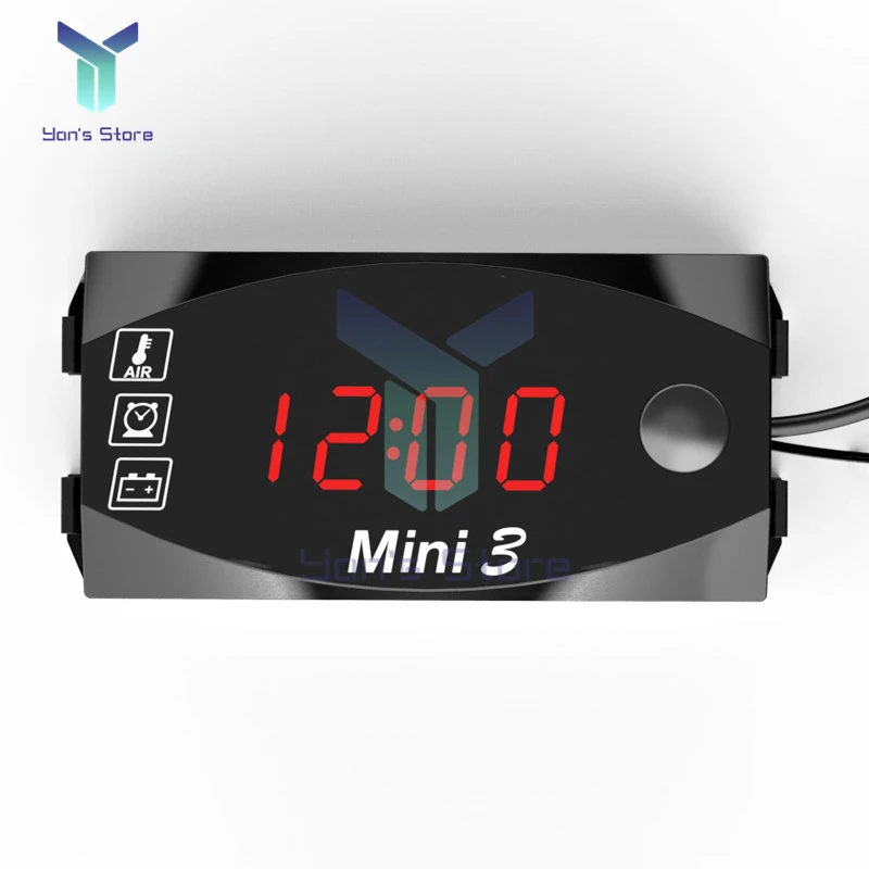 DC 6V-30V 3 In 1 Multifunction Digital Time Clock + Thermometer + Voltmeter LED Display Motorcycle Waterproof IP67 for Car Boat clock parts