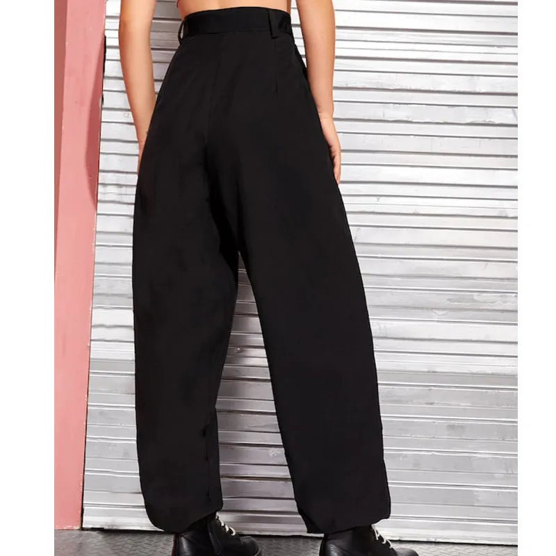 Женские брюки карго повседневные в стиле хип хоп с поясом однотонные свободные