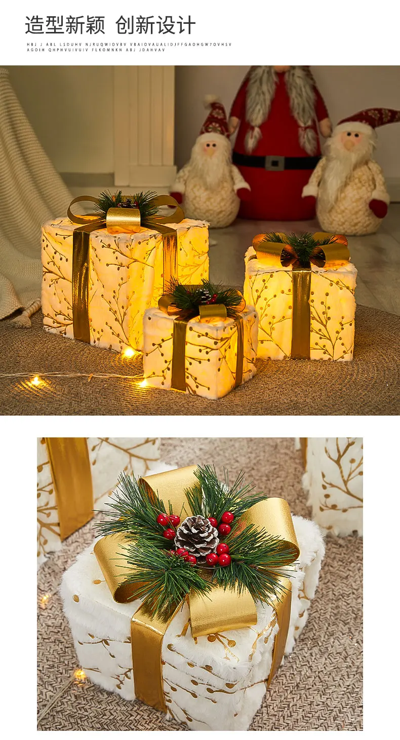Caixa De Presente Decorações De Natal Para Casa Decoração Natal Árvore  Ornamento Mercado Janela Ano Novo Crianças Presente Led