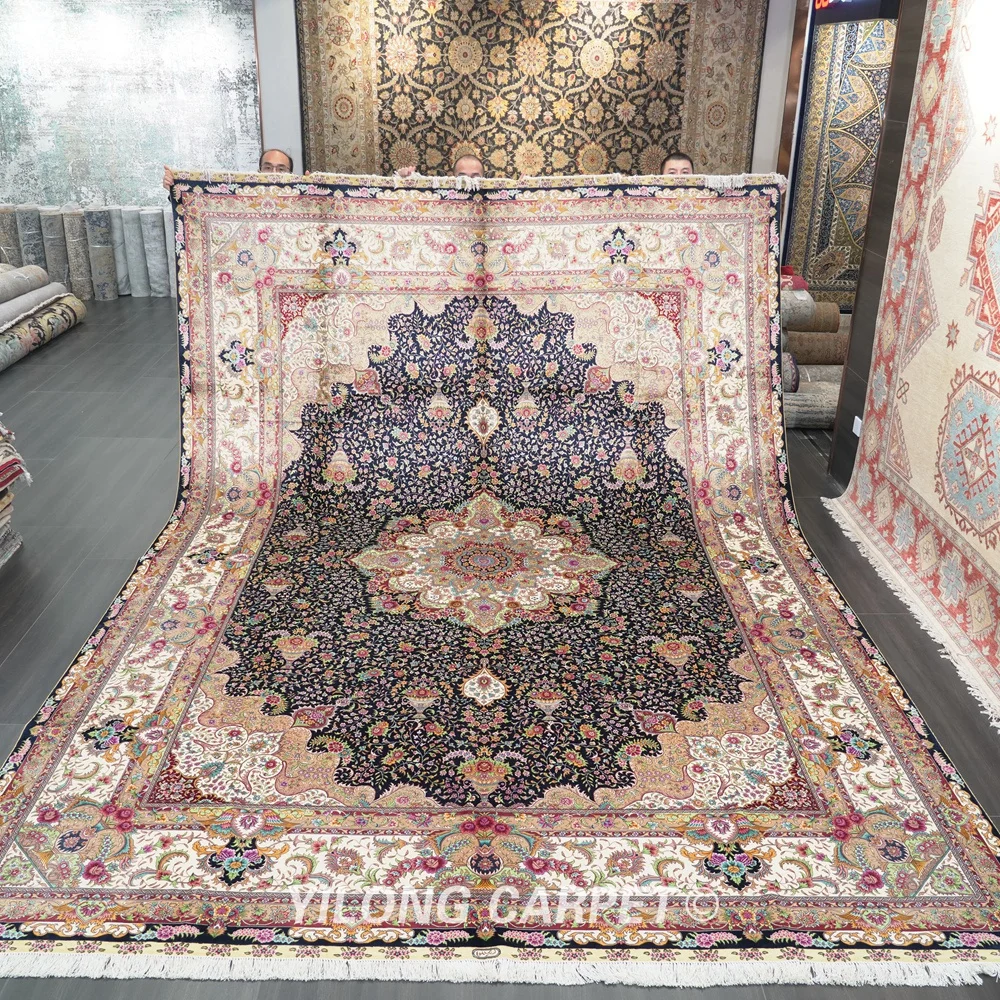 Yilong 6'x9' Hand Knotted Rugs Traditional Oriental Antique Persian Tabriz Medallion and Floral Handmade Rugs G80C6x9