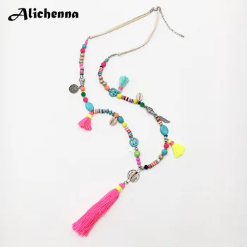 

Colour Handmade Boho Necklace Bohemian Punk Ethnic Shell Tassel Pendant Necklace Statement Long Beaded Necklace Gifts for Women