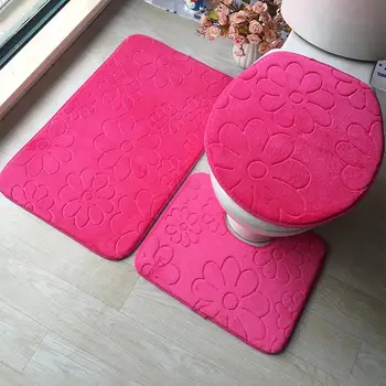 

3Pc Flannel Bathroom Mat Set Hydrophilic Toliet Carpet Washable Kitchen Floor Rug Anti-Slip Shower Room Mat Bathroom Accessories