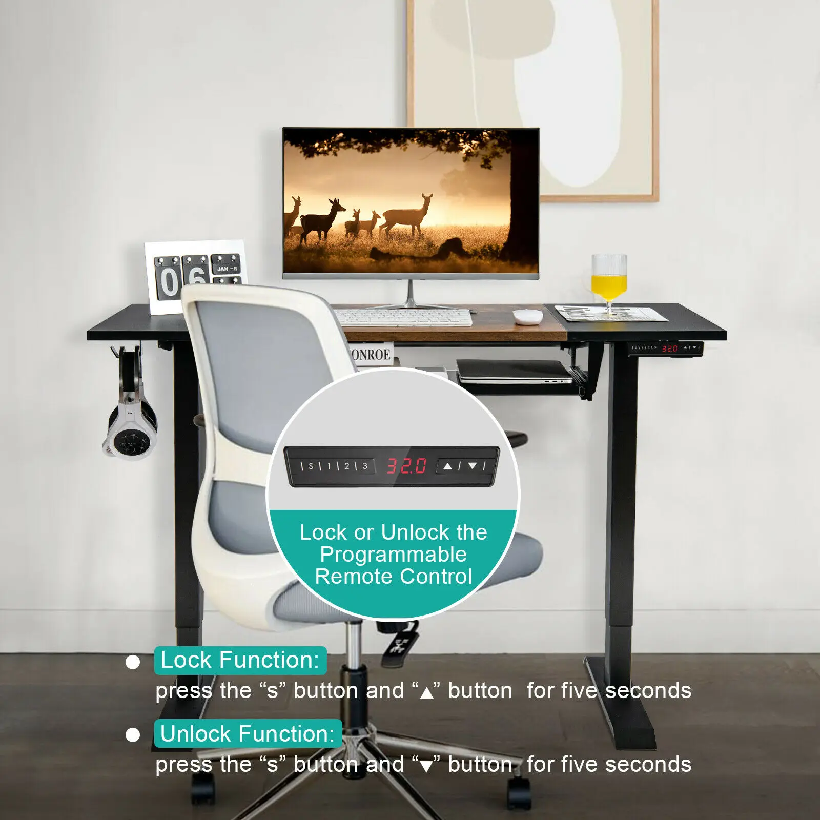 Electric Standing Desk with Slide Shelf - GoodsBeach