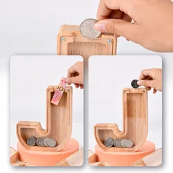 Tirelire créative en bois avec Alphabet anglais, verre Transparent, amusant, artisanat, jouet décoratif 
