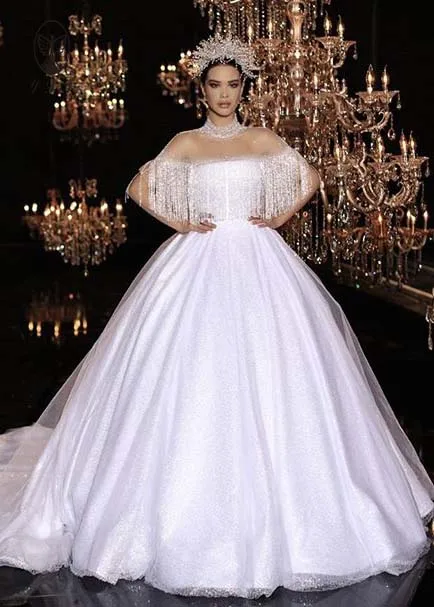 Arabian Design Vestidos De Novias с высоким воротником, Украшенные бусинами, шикарные Бальные платья, свадебные платья