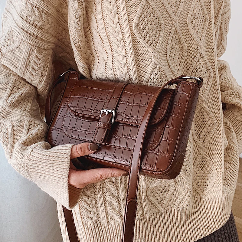 

Solid Color PU Leather Small Crossbody Bags For Women 2019 Stone Pattern Shoulder Messenger Bag Lady Travel Handbags Totes