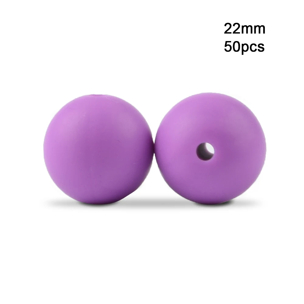 Medium purple LOFCA 50 шт 22 мм круглые силиконовые бусы для детских силиконовых прорезывателей, ожерелье, прорезыватель, не содержит бисфенол, Пищевая силиконовая цепочка для соски - Цвет: Medium purple