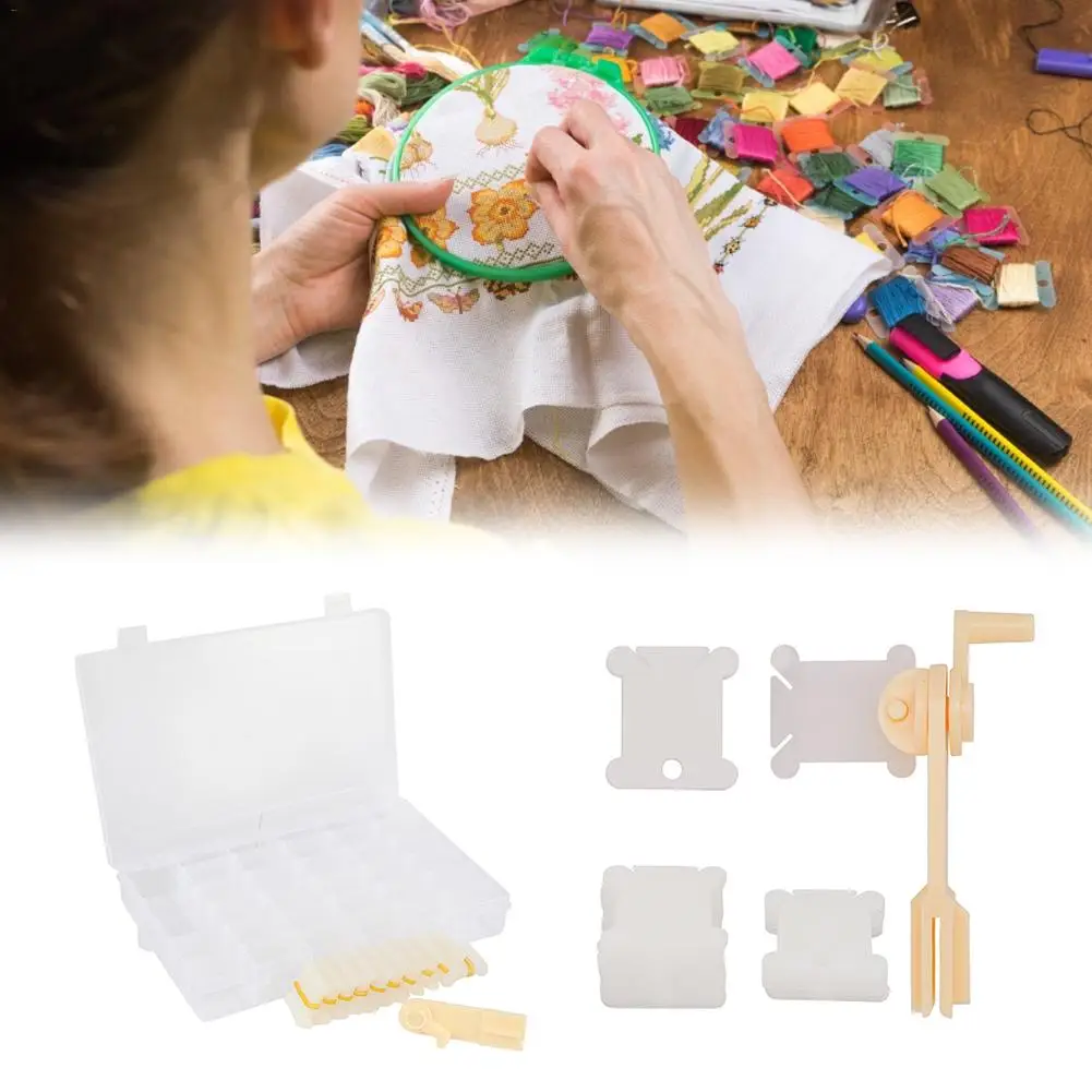 

Plastic Cross Stitch Cable Box Storage Box 36 Compartments Storage Box + Manual Yarn Winder Hand Cranking Machine Supplies