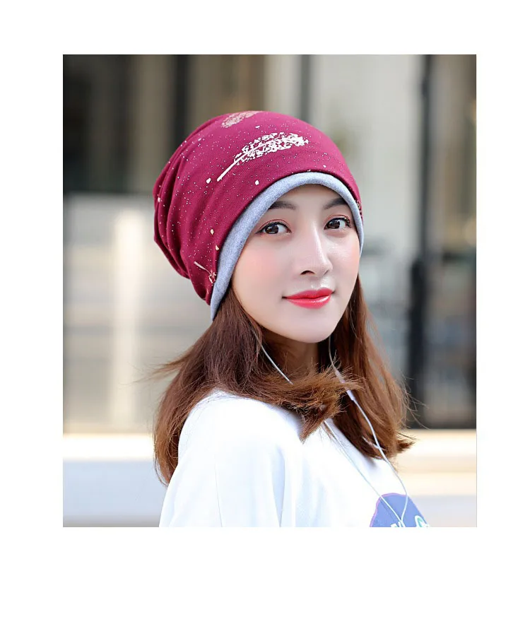 [DINGDNSHOW] Beanies Hat Skullies хлопковая Теплая Зимняя кепка Женская печатная шляпка с цветком шапка трикотажная шапка женская