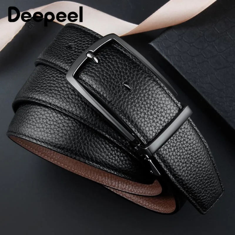 Deepeel 3,5*110-130 см мужской кожаный ремень с пряжкой, деловой Повседневный первый слой из воловьей кожи, Мужской Двусторонний Ремень для брюк YK613
