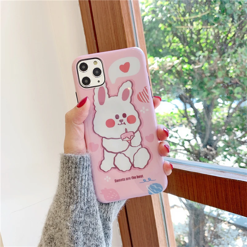 Чехол для телефона с изображением розового кролика для Iphone 11promax X Xs Max, глянцевый чехол для Iphone 7, 8 plus, мягкий чехол IMD для девочек