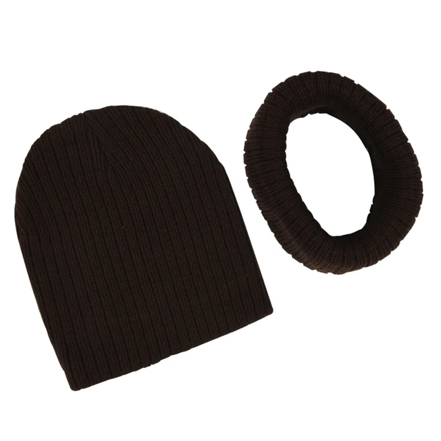 Winter Kids Boy Girl Solid Color Knitted Cap And Scarf Set Crochet Baby Beanie Hat Children's Accessories Bonnet brown