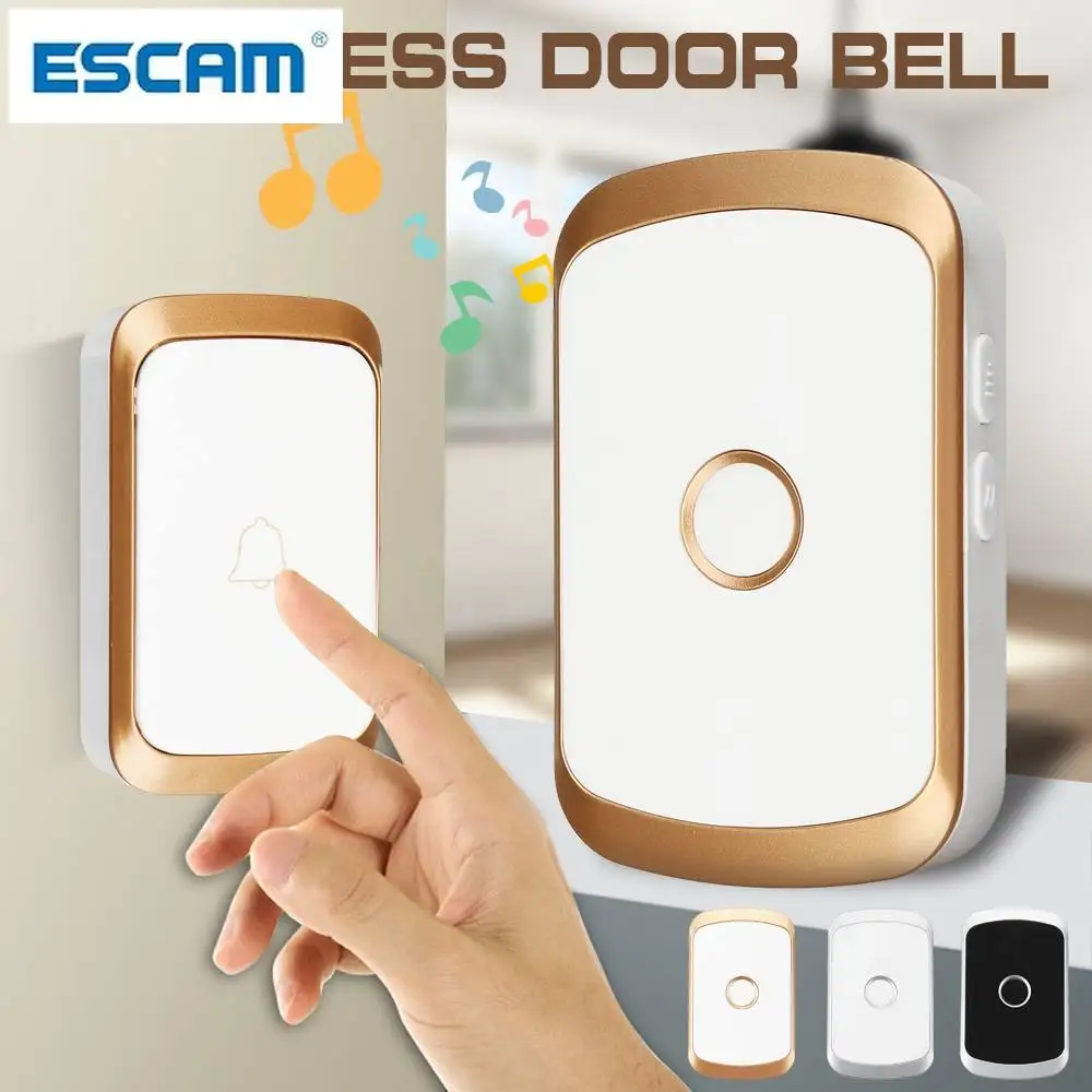 ESCAM-Juego de timbre inalámbrico para puerta inteligente, 350M, llamada remota, impermeable, 110V, 220V, enchufe de la UE/REINO UNIDO/EE. UU., Timbre de música Universal, 1 Juego