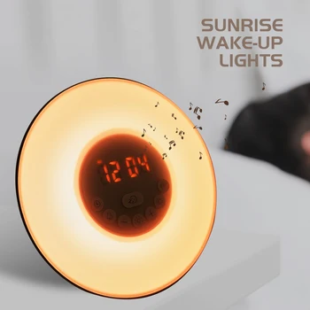 

Digital Alarm Clock Wake Up Light LED Table Clock Lamp Electronic Clock Sunrise Sunset Alarm Snooze Clocks FM Radio