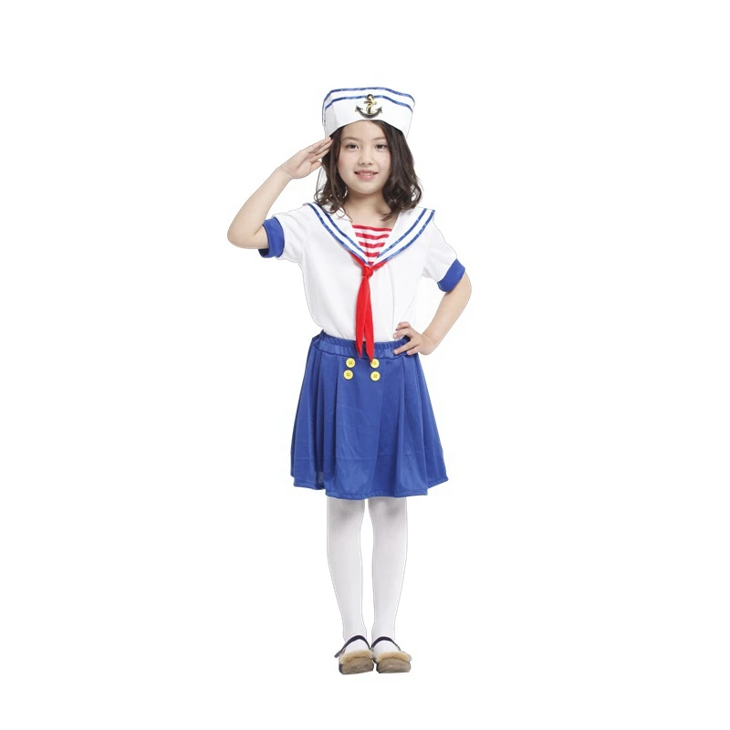 Детский костюм моряка для девочек белый морской маскарадный в стиле милитари